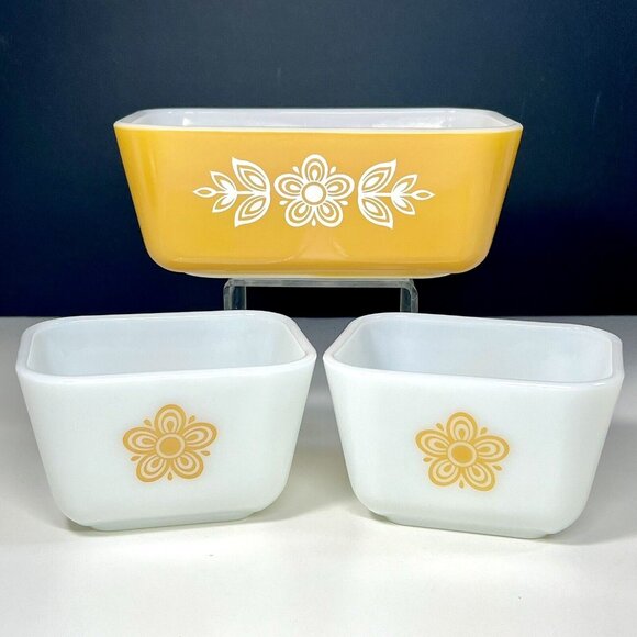 Pyrex Other - Vintage Pyrex Butterfly Gold Refrigerator Dishes 501 502 Set of 3 No Lids